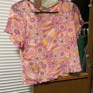 Floral Pink and Yellow Women's Top